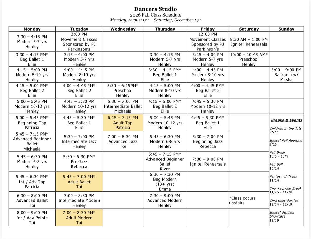 Adult Dance Classes (Fall) [Monthly]