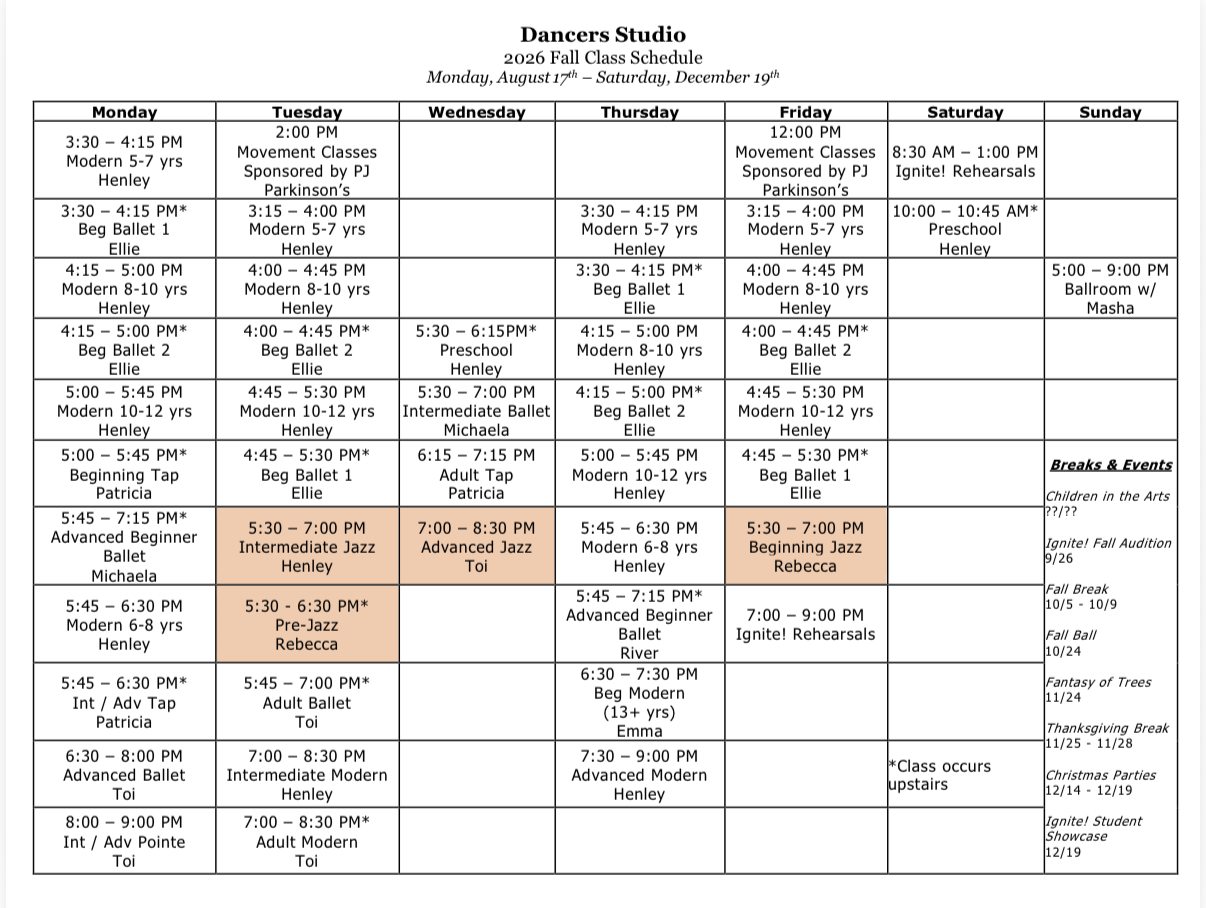 Jazz Dance Classes (Fall) [Monthly]