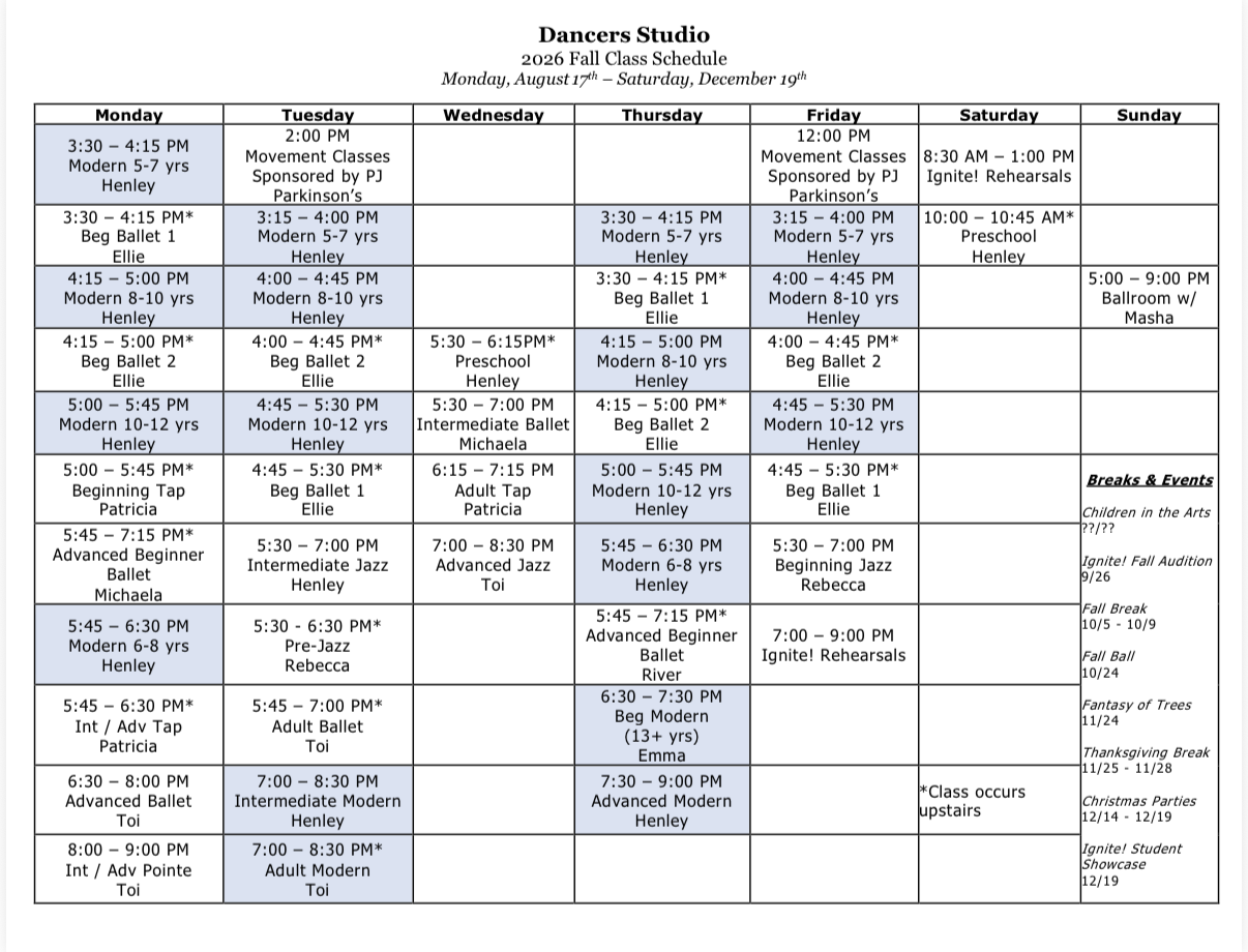 Modern Dance Classes (Fall) [Monthly]