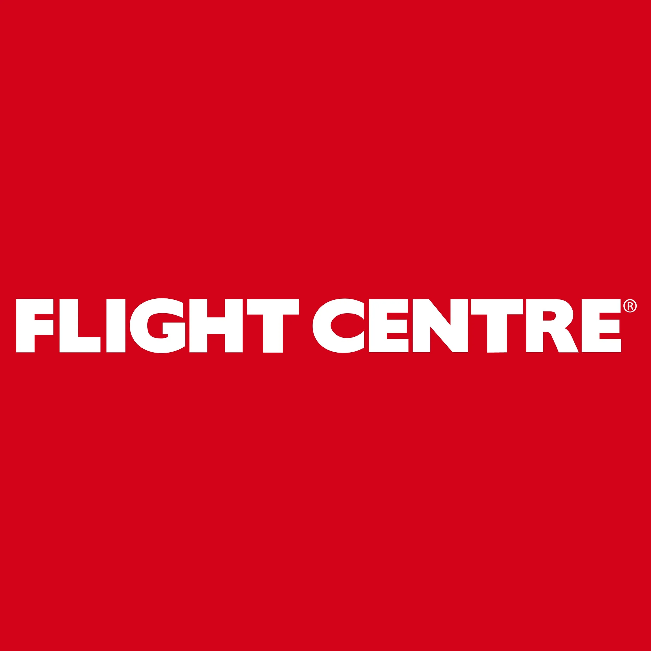 Red background with white text reading 'FLIGHT CENTRE'.
