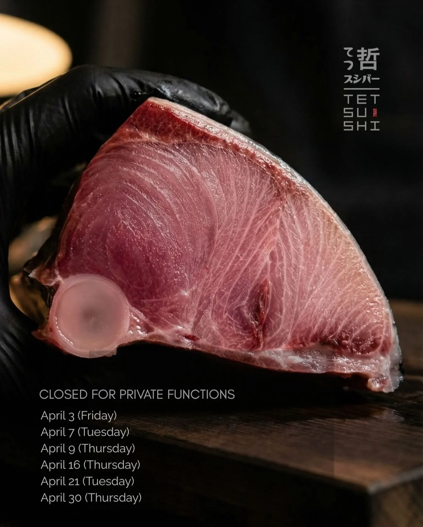 A quick note from our team 

On a few dates this April, we&rsquo;ll be closing our doors for private catering and special gatherings:

April 3 (Friday) April 7 (Tuesday) April 9 (Thursday) April 16 (Thursday) April 21 (Tuesday) April 30 (Thursday)

W