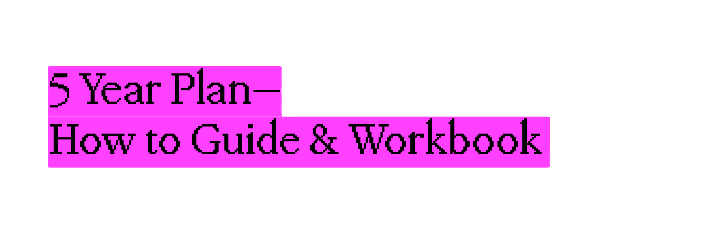 "5 Year Plan - How to Guide & Workbook" text on a magenta background.