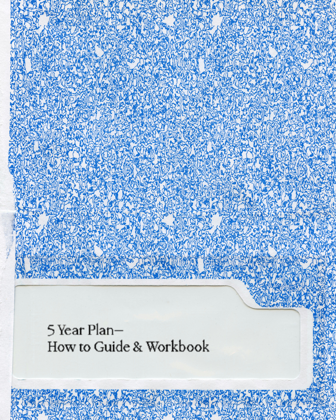 Blue patterned folder labeled "5 Year Plan—How to Guide & Workbook."