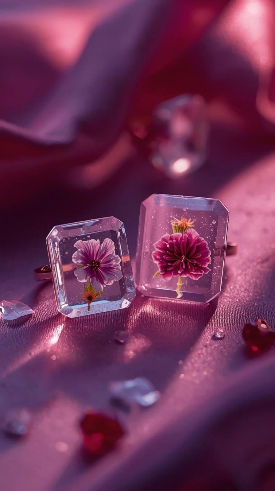 gioielli in resina uv colorati  piatti montati su anelli artgento di rosa con fiori immersi nella resina  immagini 300 dpi alta risoluzione.jpg