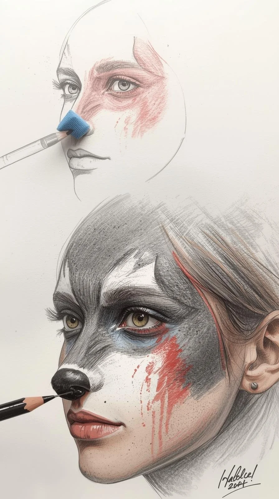 tutorial face painting disegno del lupo su volto partendo dal colore distribuito da spugna tutorila step by step disegno sul volto (1).jpg