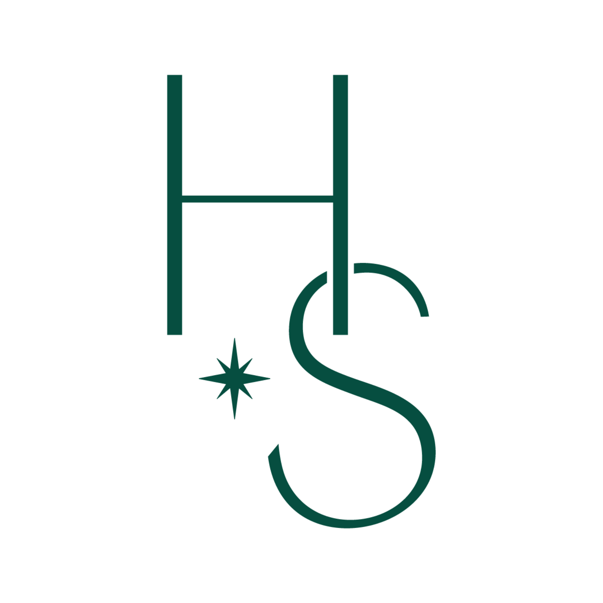 Stylized Christmas tree with a star at the bottom and a large letter S integrated into the tree's design.