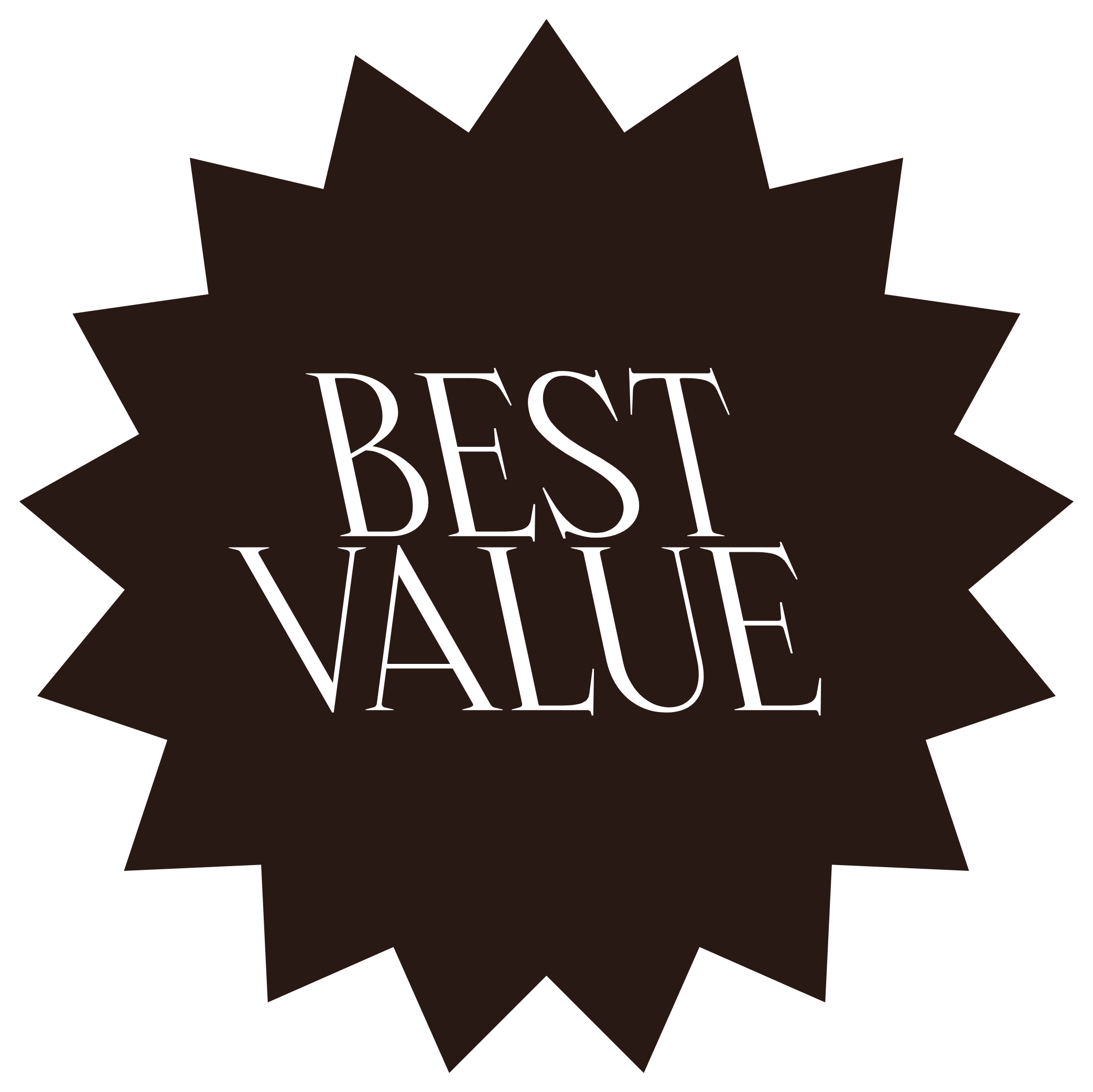 A starburst graphic with the text 'Best Value' in white font on a dark background.