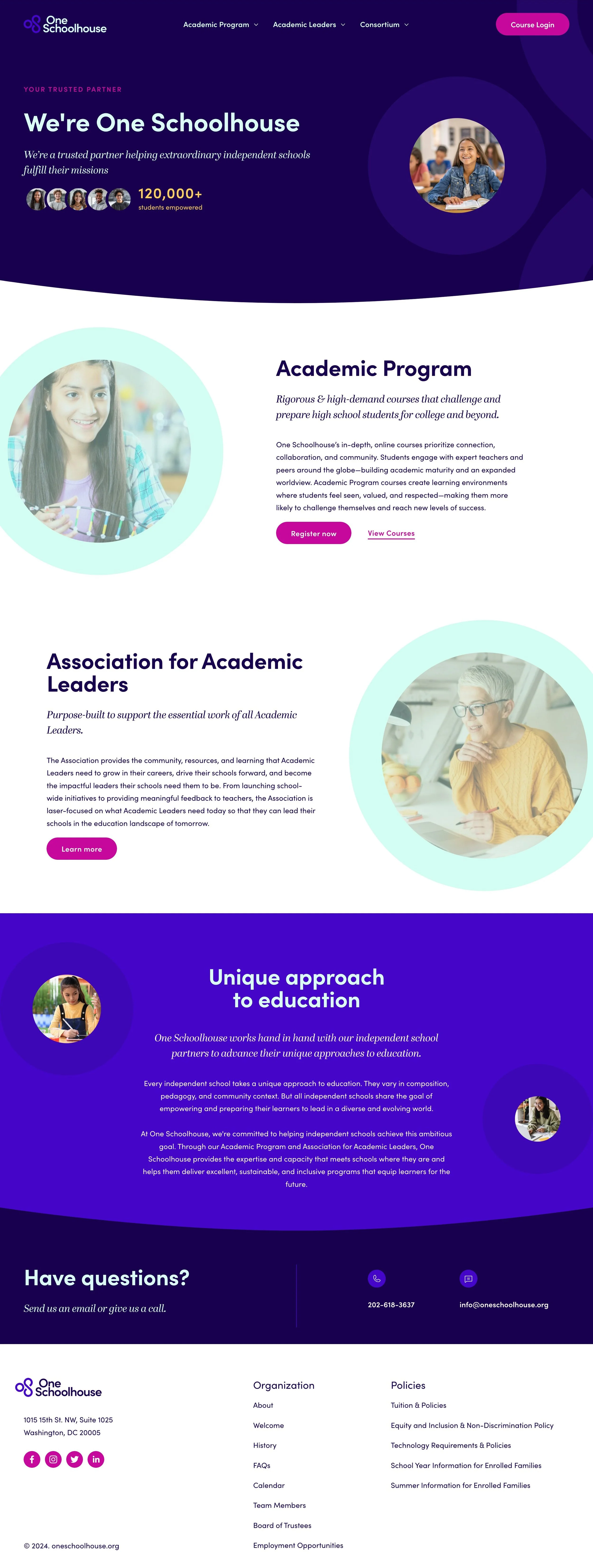 One Schoolhouse online school website redesign on Squarespace
