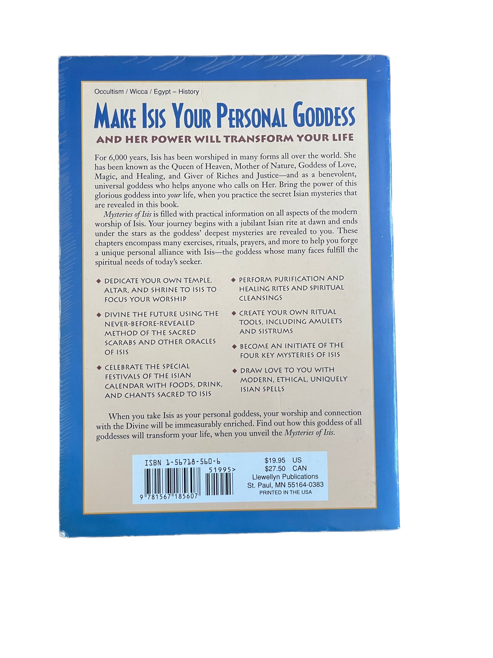 Back of a book showing rituals, magick and prayers for Goddess Isis