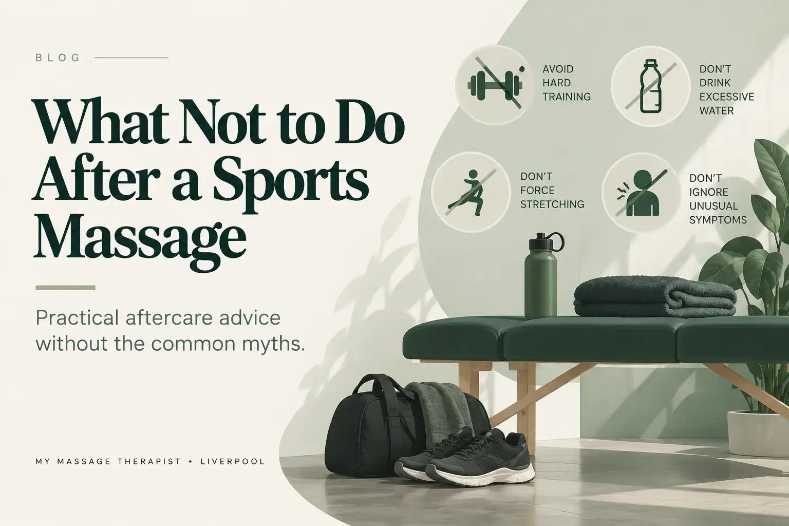 Sports massage aftercare guide showing what to avoid after treatment, from My Massage Therapist in Liverpool.