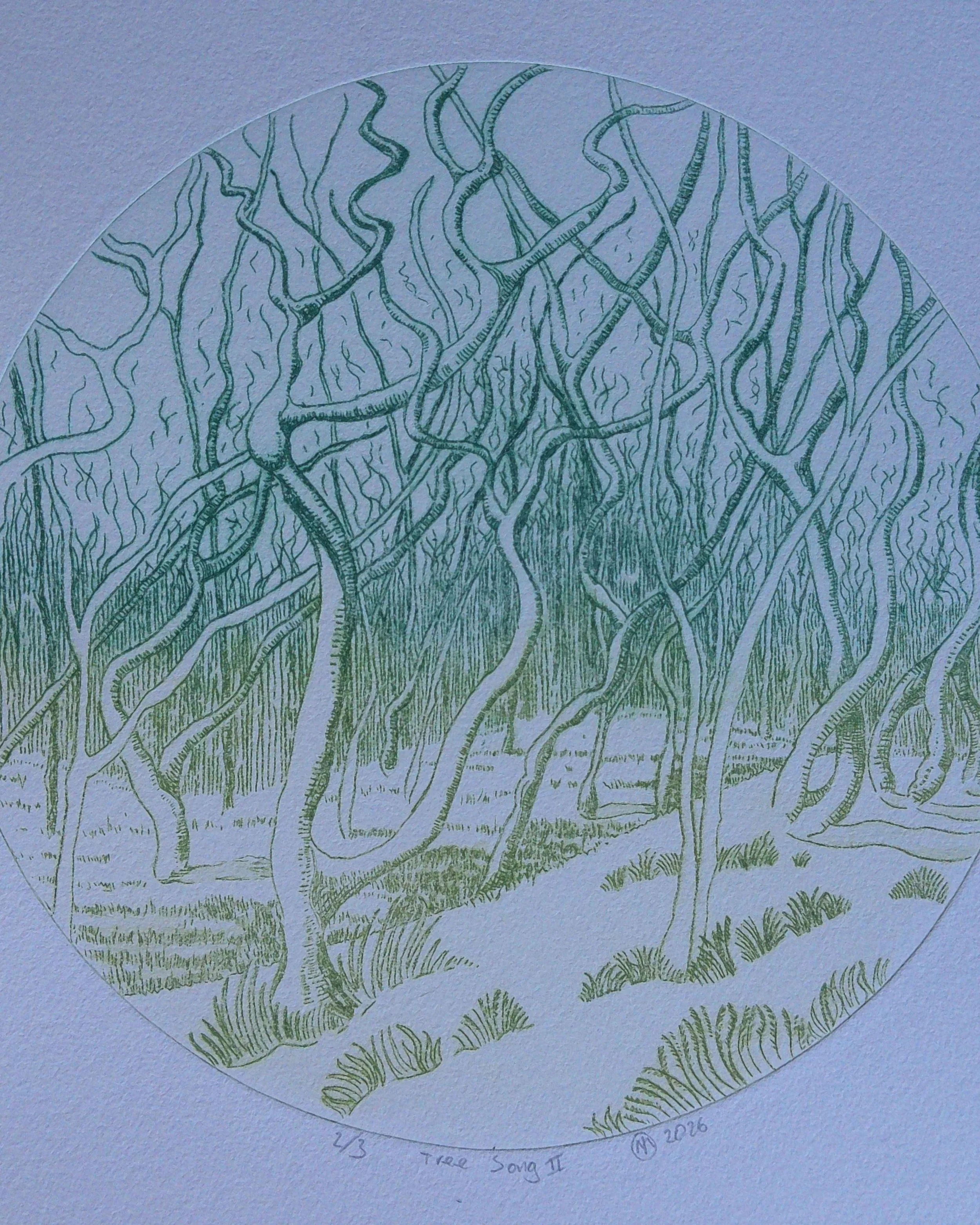 The 'Bees &amp; Blooms' exhibition continues at @unoseaford for another week or so.
I'm stewarding this Thursday.
I've featured just my drypoints this time, including a new colourway of 'Tree Song' and a brand new print 'The Tower' (both have been we