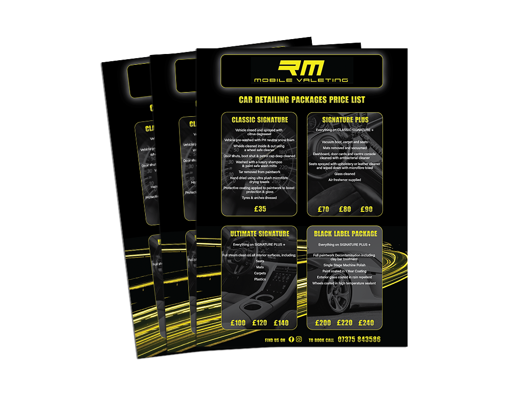 RM Valeting promotional flyer
