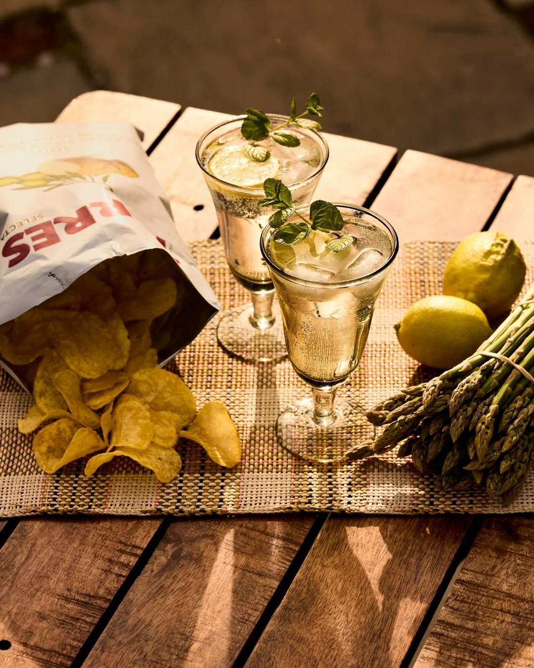 Crisps in one hand, a Hugo spritz in the other, sun warming everything just enough. 
the simplest pleasures, somehow the most perfect

Crisps @patatastorresofficial 
Drink made using @stgermaindrinks 

#hugospritz #crisps #simplepleasures #goldenhour