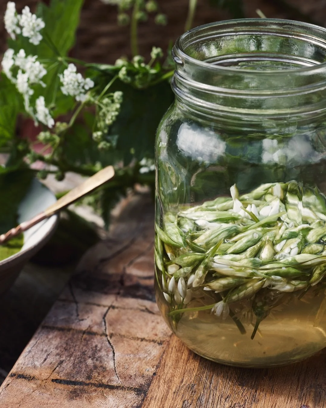 Pickled Wild Garlic Buds

150g wild garlic buds

150ml cider vinegar

150ml water

1 tbsp sea salt

1 tsp sugar (

1 tsp black peppercorns

1 small bay leaf

Method

Gently rinse the wild garlic buds and pat dry. Pack them into a clean jar.

In a sma