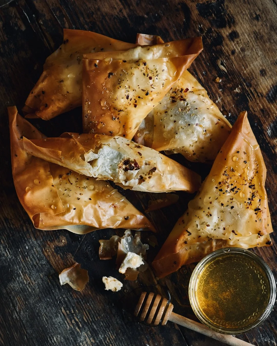 Souvlaki Spiced feta Parcels with Lemon Honey Drizzle

Crisp, golden shards of filo giving way to warm, salty feta soft at the centre, fragrant with oregano, garlic and sun-warmed spice. These little parcels feel like something you&rsquo;d eat with y