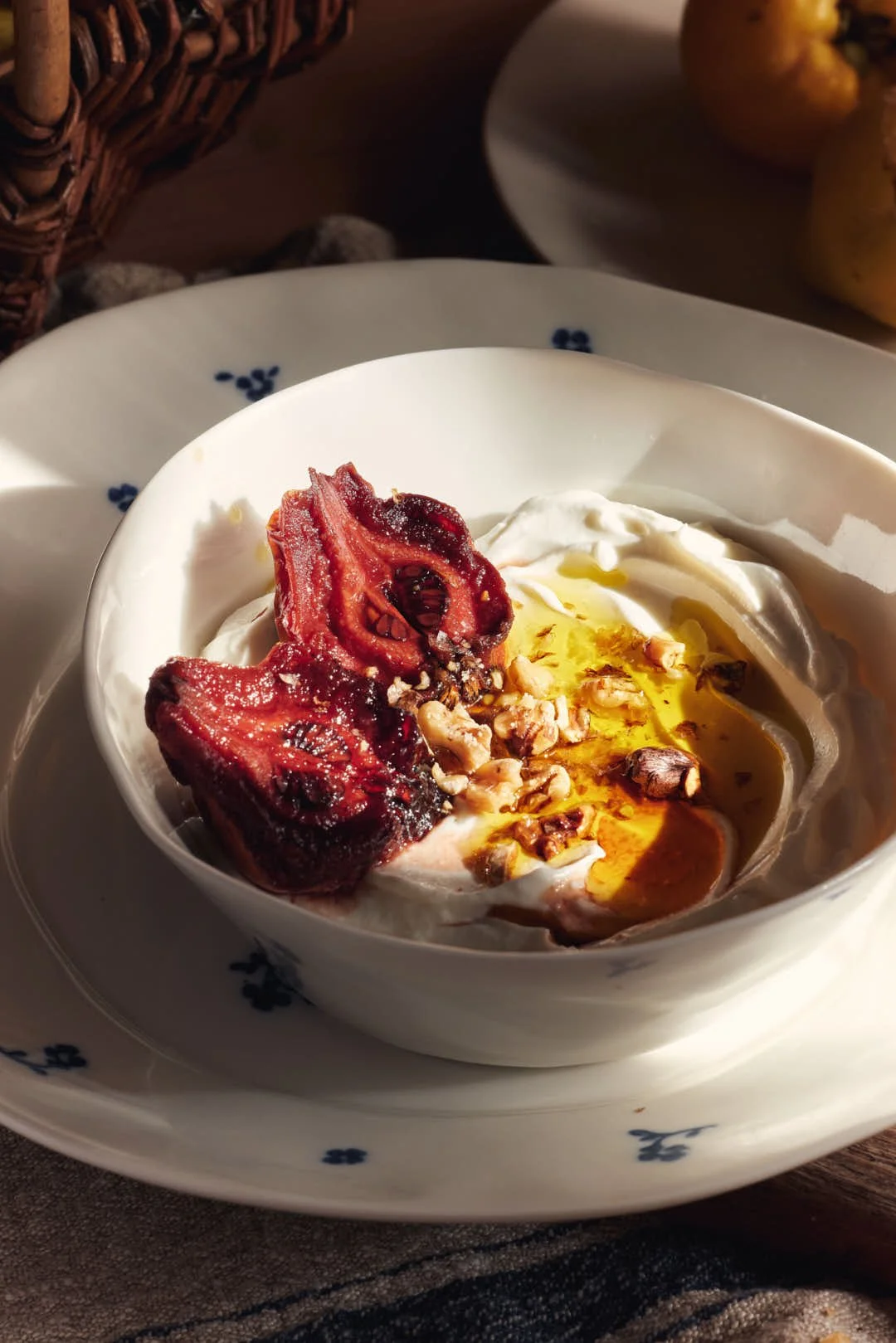 Sticky Roasted Quince Yoghurt BowlsWith Toasted Walnuts, Extra Virgin Olive Oil, Honey &amp; Sea Salt