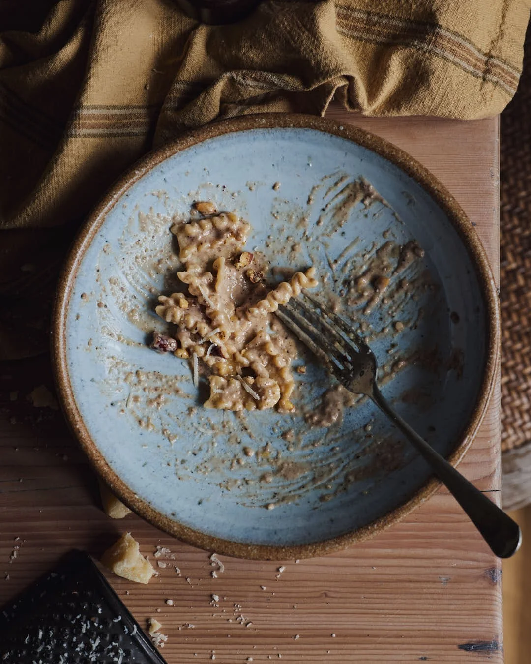 flatlay image of finished pasta in bowl