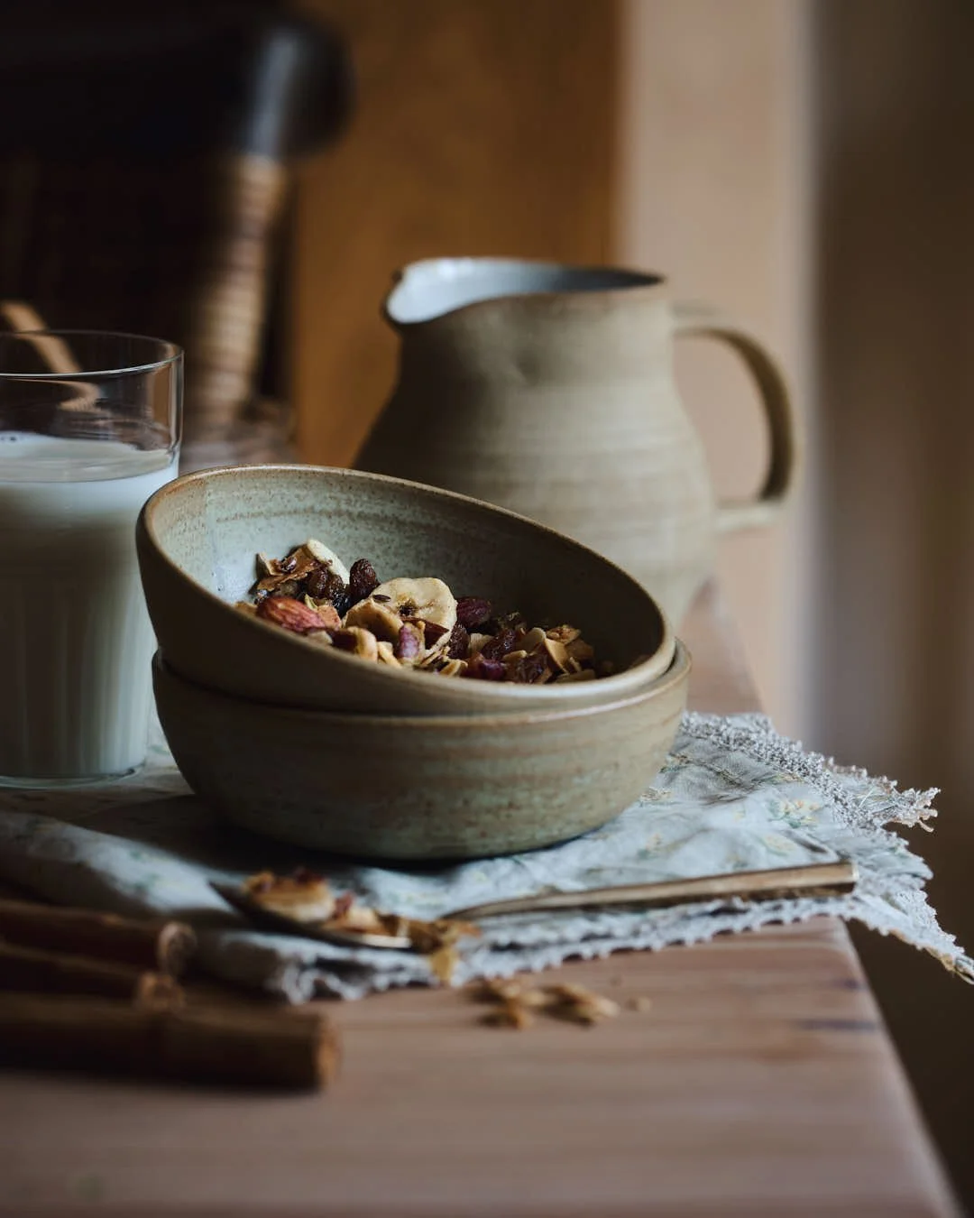 angled image of granola in bowl