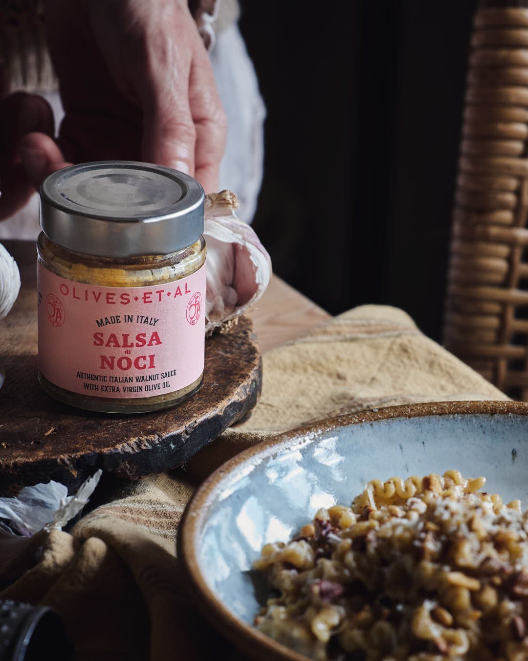 macro image of jar of pesto