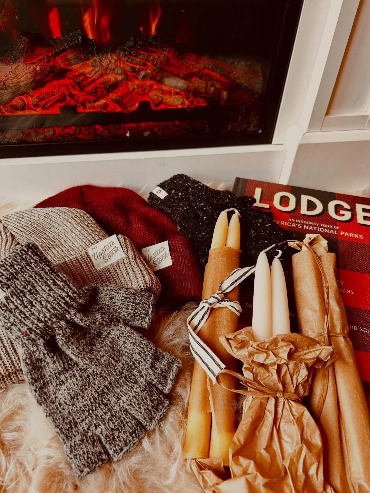 Emergency Snow Supplies At Tusk? Hell Yeah! @upstatestock Hats &amp; Gloves&hellip;.Beeswax Tapers&hellip;. Cozy Lodge Books! #comeandgetit ❄️