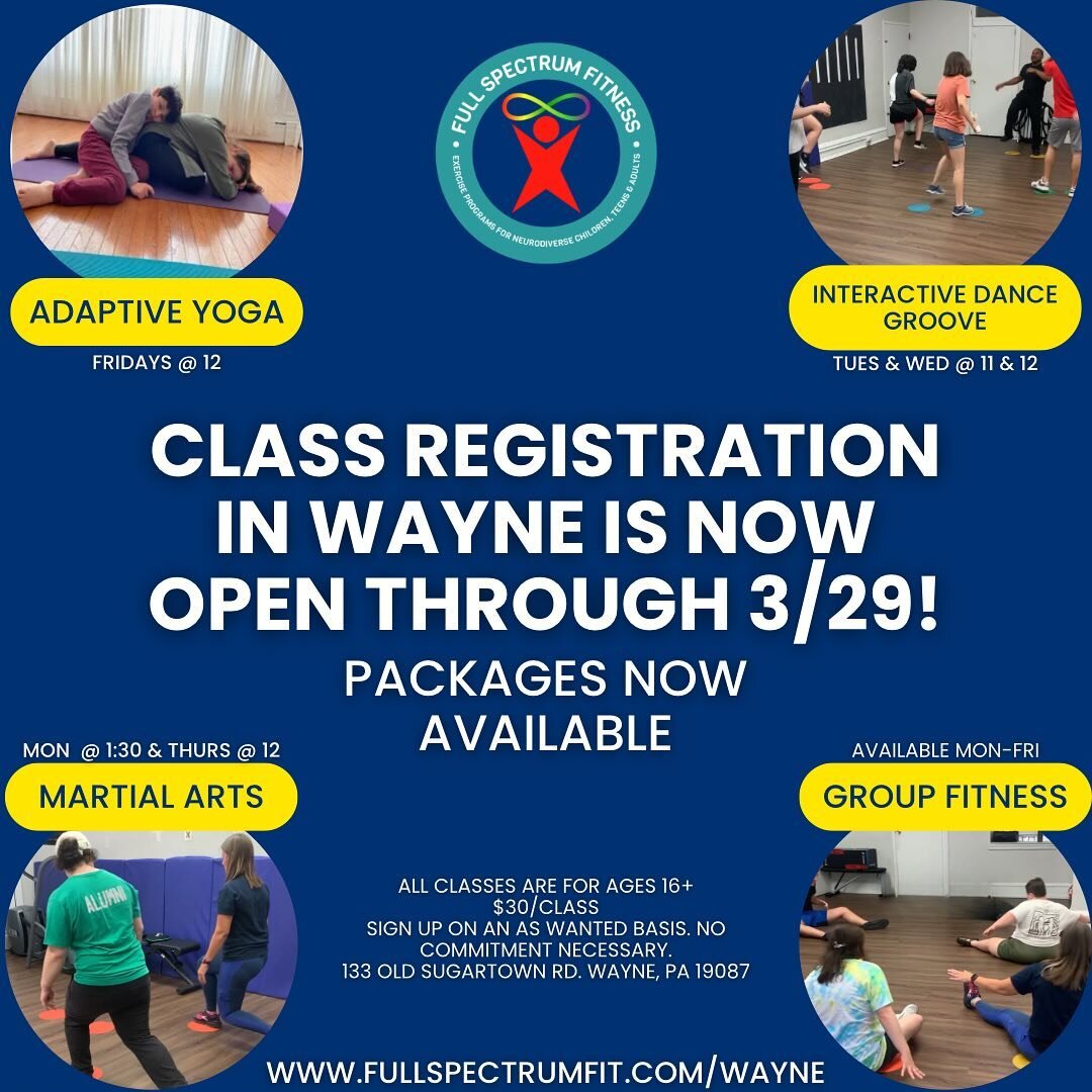 Registration for our classes in Wayne is now open through 3/29. Choose between Group Fitness, Adapted Yoga, Martial Arts, and Interactive Dance Groove or try a few classes of each. Bring your friends and have a great time getting active in a social a
