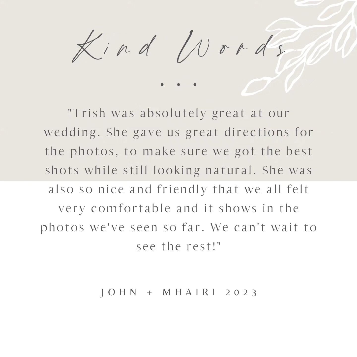 Thanks so much John &amp; Mhairi for your kind words...can't tell you how much it means that you took the time to write this lovely review about your wedding photography experience with me 💕