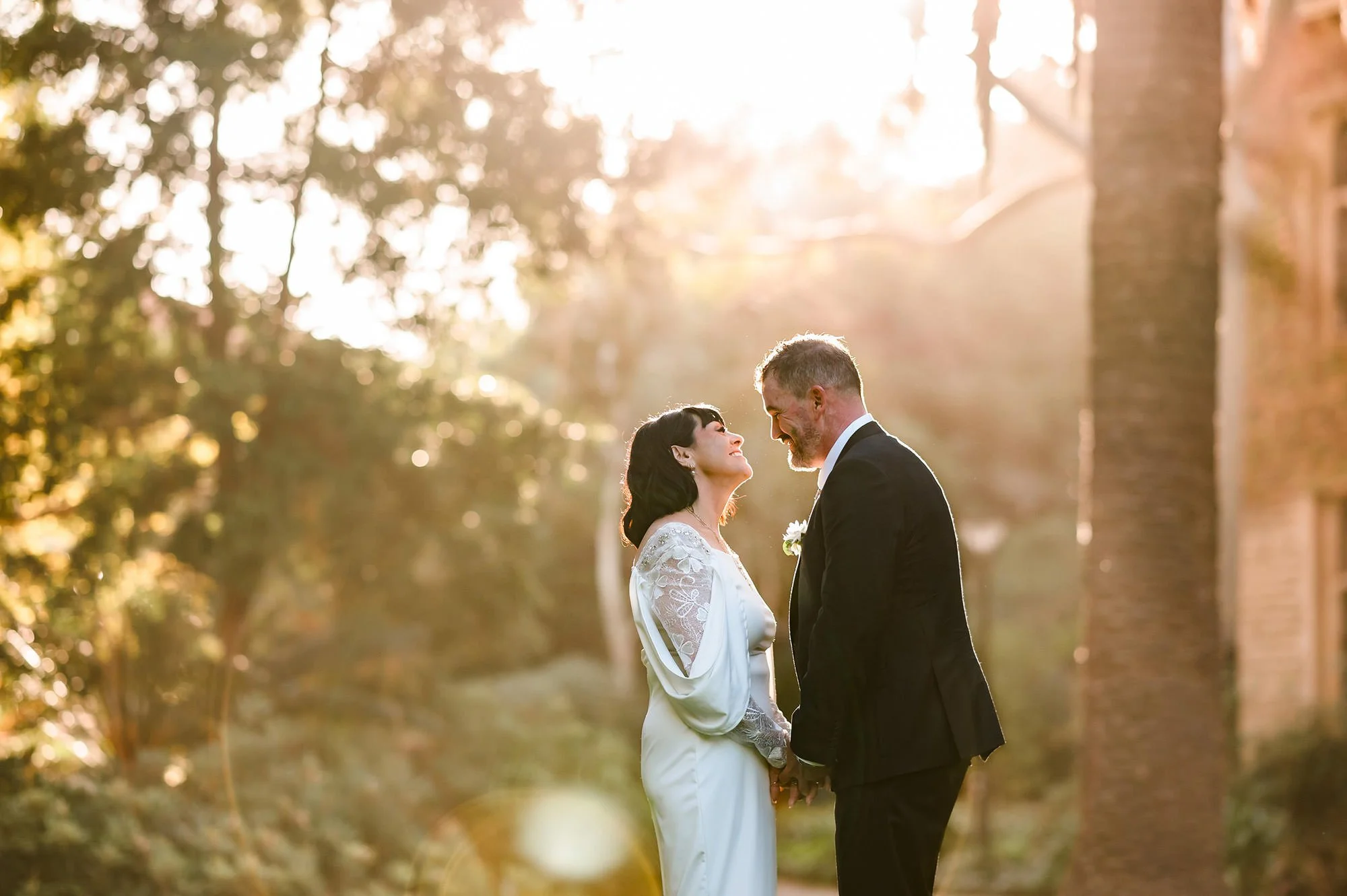 Hazy Summer Backlit Wedding Photo at UWA in Perth.