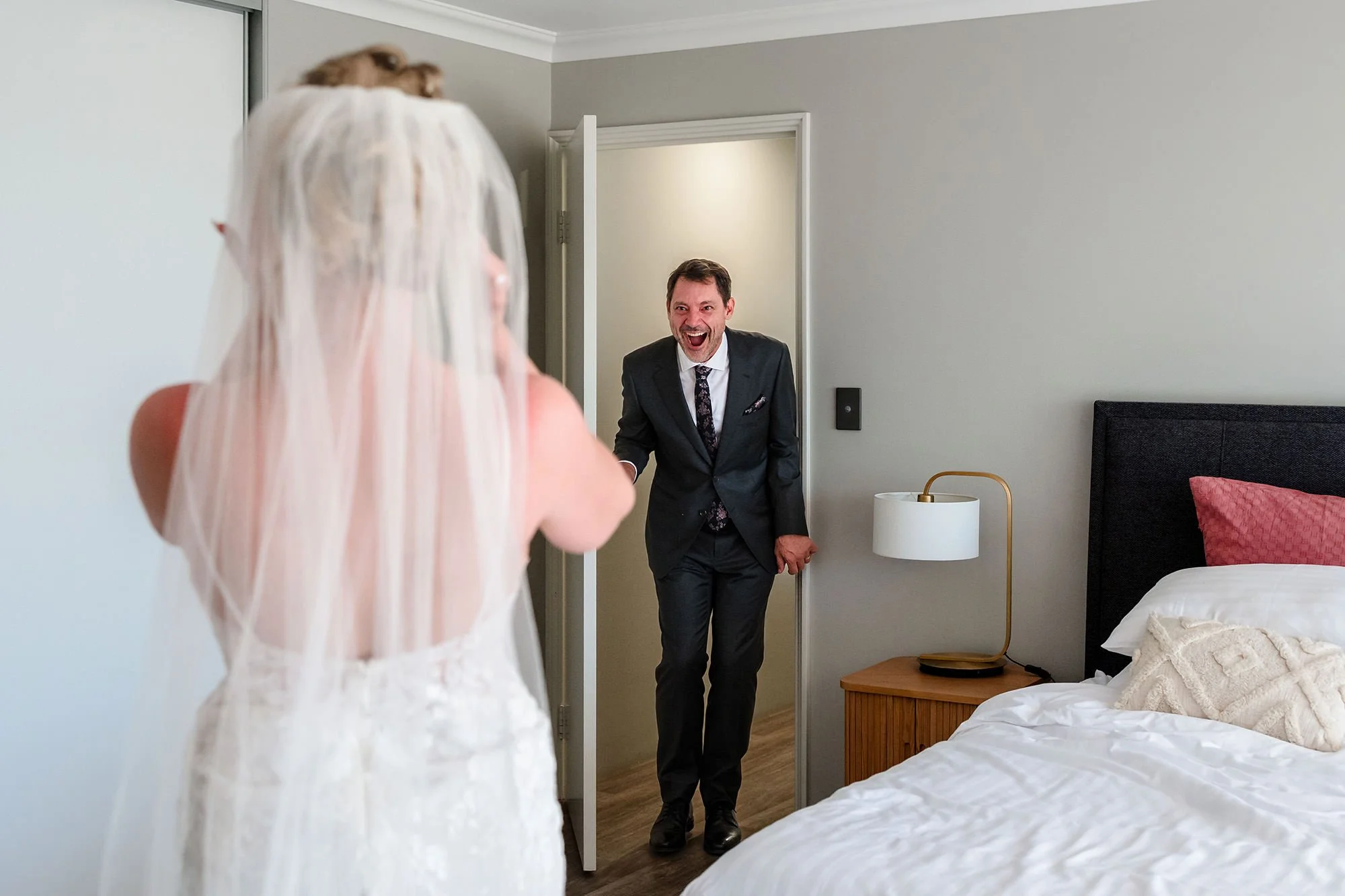 Heartfelt father of the bride reaction before his daughters Perth wedding.