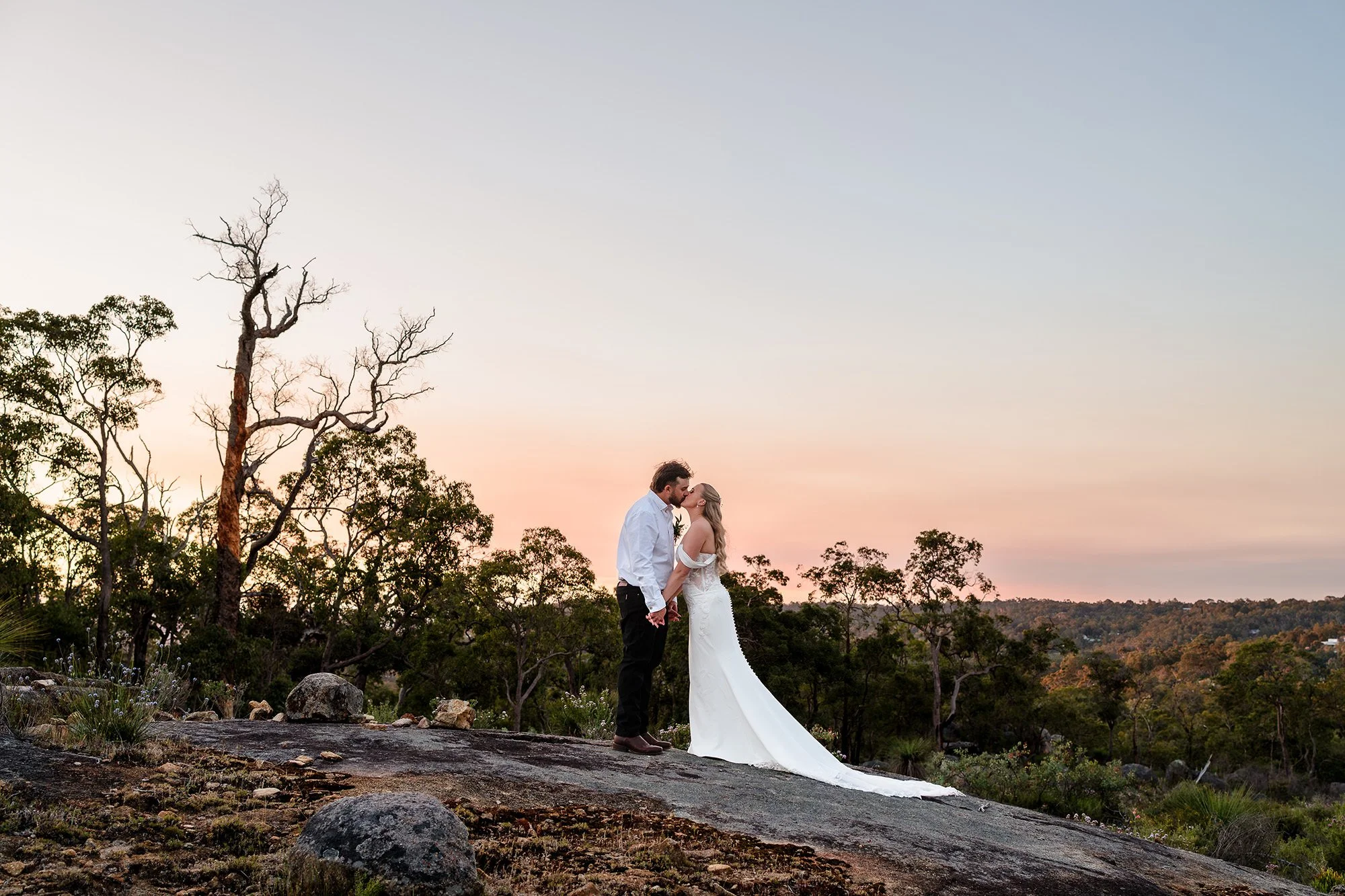 Darlington Estate Wedding - Bride and Groom on the Escarpment at Sunset