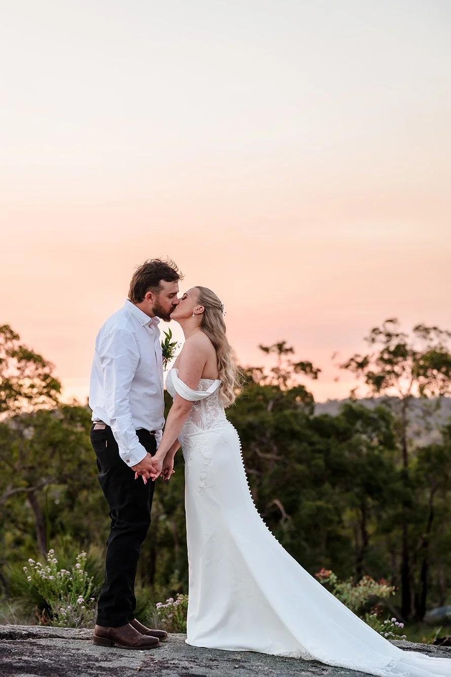 Sunset wedding photo on the Darlington Escarpment.