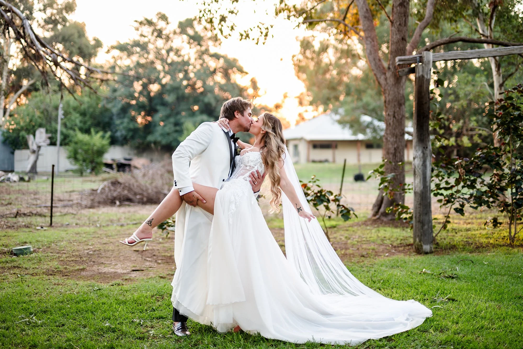 Sunset wedding photo at Lily Farmhouse, Swan Valley