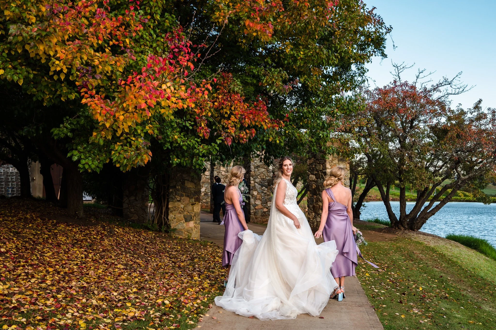 Bride and bridesmaids at an autumn wedding at Millbrook Winery in Jarrahdale.