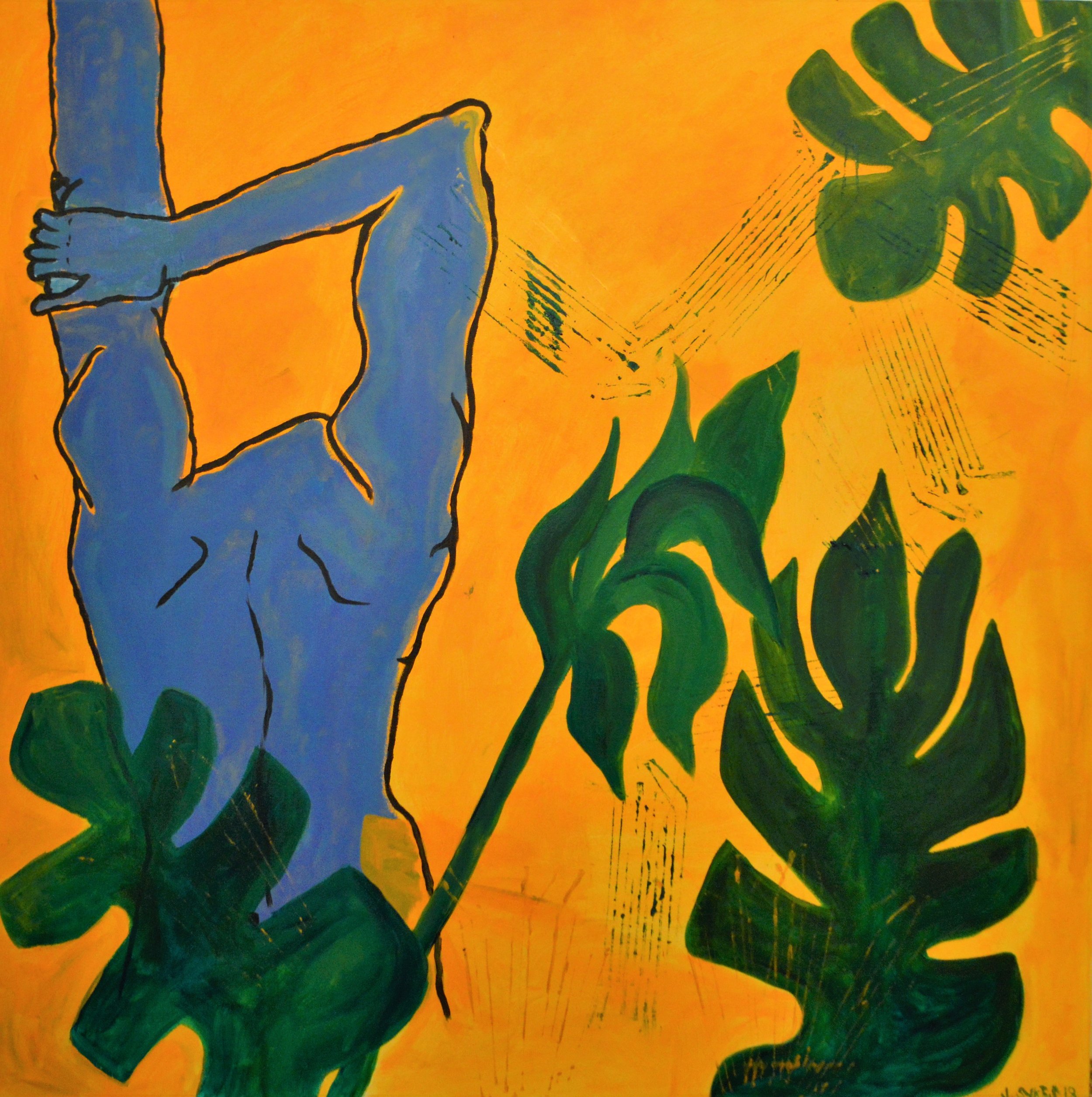Stretch and Leaves 2019 100x100cm