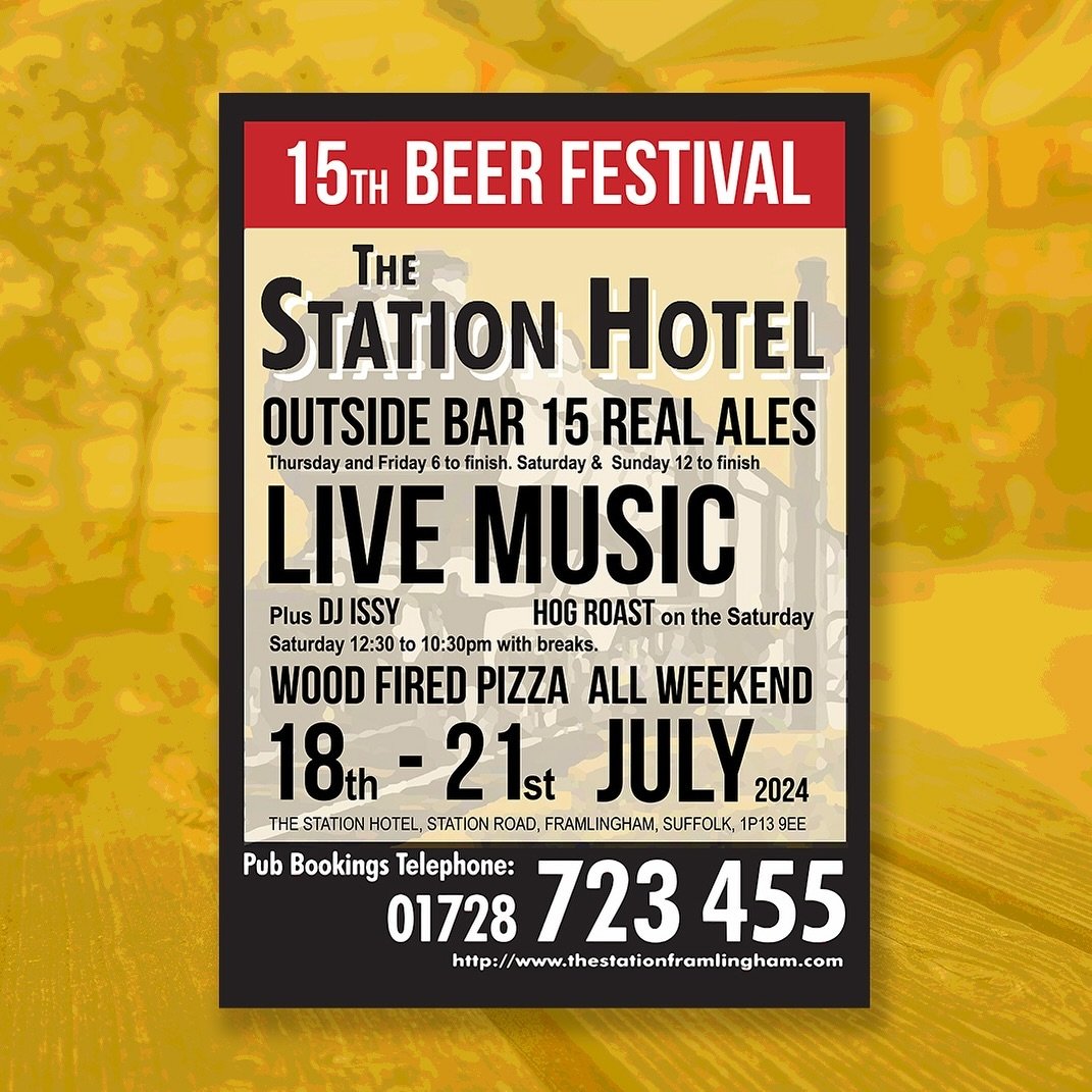 Come down and join us for our 15th Annual Beer Festival! 🍻

18th - 21st July 

15 Real Ales, Live Music and Woodfired Pizza! 🎶🍻🍕

.
.
.

#framlingham #suffolk #suffolkcounty #beerfest #beerfestival #eastanglia #visiteastofengland #localbeer #loca