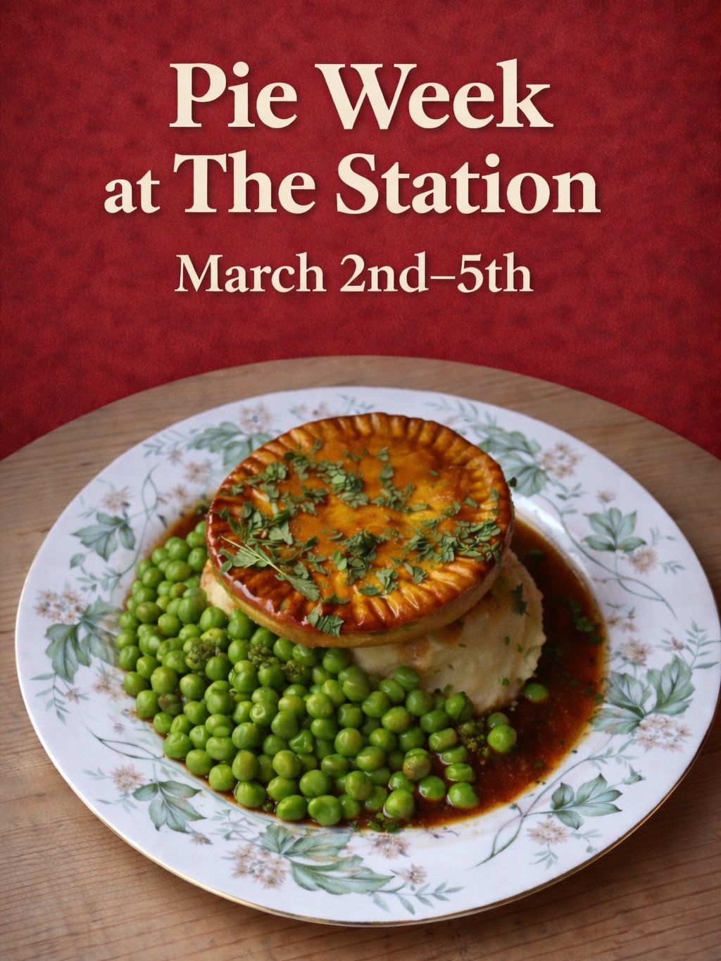 Pie Week at The Station | March 2nd&ndash;5th

We&rsquo;re serving up all your favourites, including our Beef &amp; Ale Pie, Fish Pie, and Vegetable Cottage Pie, followed by a classic Apple Crumble for dessert, all served with sides of mash and fries