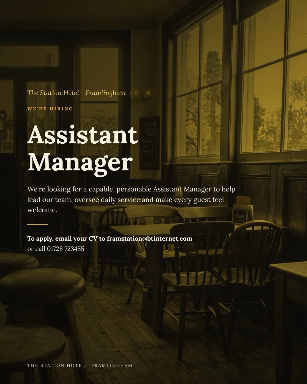 We&rsquo;re on the lookout for a personable and capable Assistant Manager to join the team at The Station Hotel, Framlingham. 🍻

We&rsquo;re looking for someone who enjoys hospitality, can lead by example and will help oversee the day-to-day running