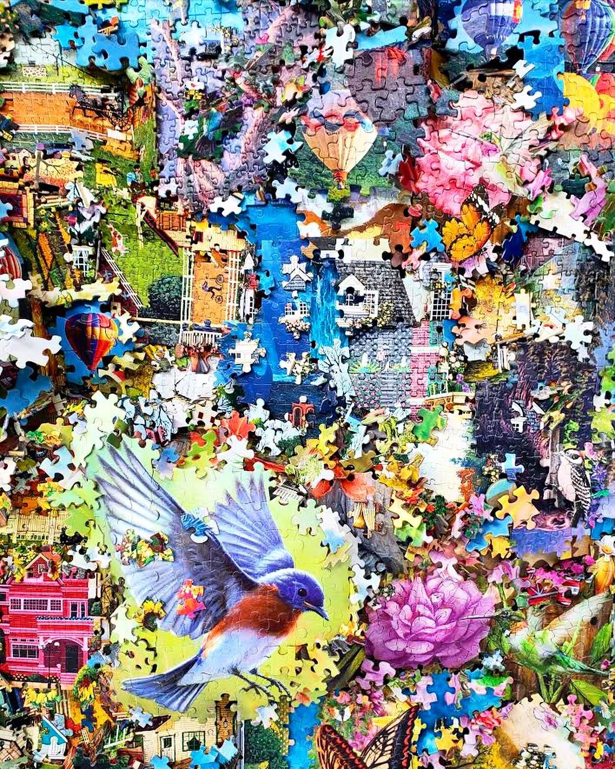 One of @jeffreywilcoxpaclipan&rsquo;s puzzle relief works: Ariel View. This is a large piece and a must see. #3d 🌺🦋🦜

#art #artist #jeffreywilcoxpaclipan #wall #sculpture #sculptural #bigart #puzzle #discoandart #spring #birds #butterfly #flowers 