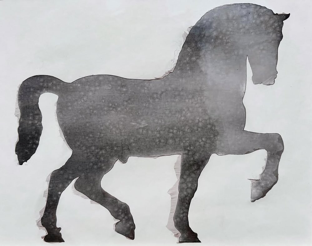 Taylor Bareford&rsquo;s &lsquo;Mordan&ccedil;age&rsquo; &ldquo;Horse&rdquo; 16 x 20 @barefordphoto #MirrorballGallery
 
&lsquo;Mordan&ccedil;age&rsquo; is an art form using silver gelatin photographic prints. In the darkroom, through a series of chem