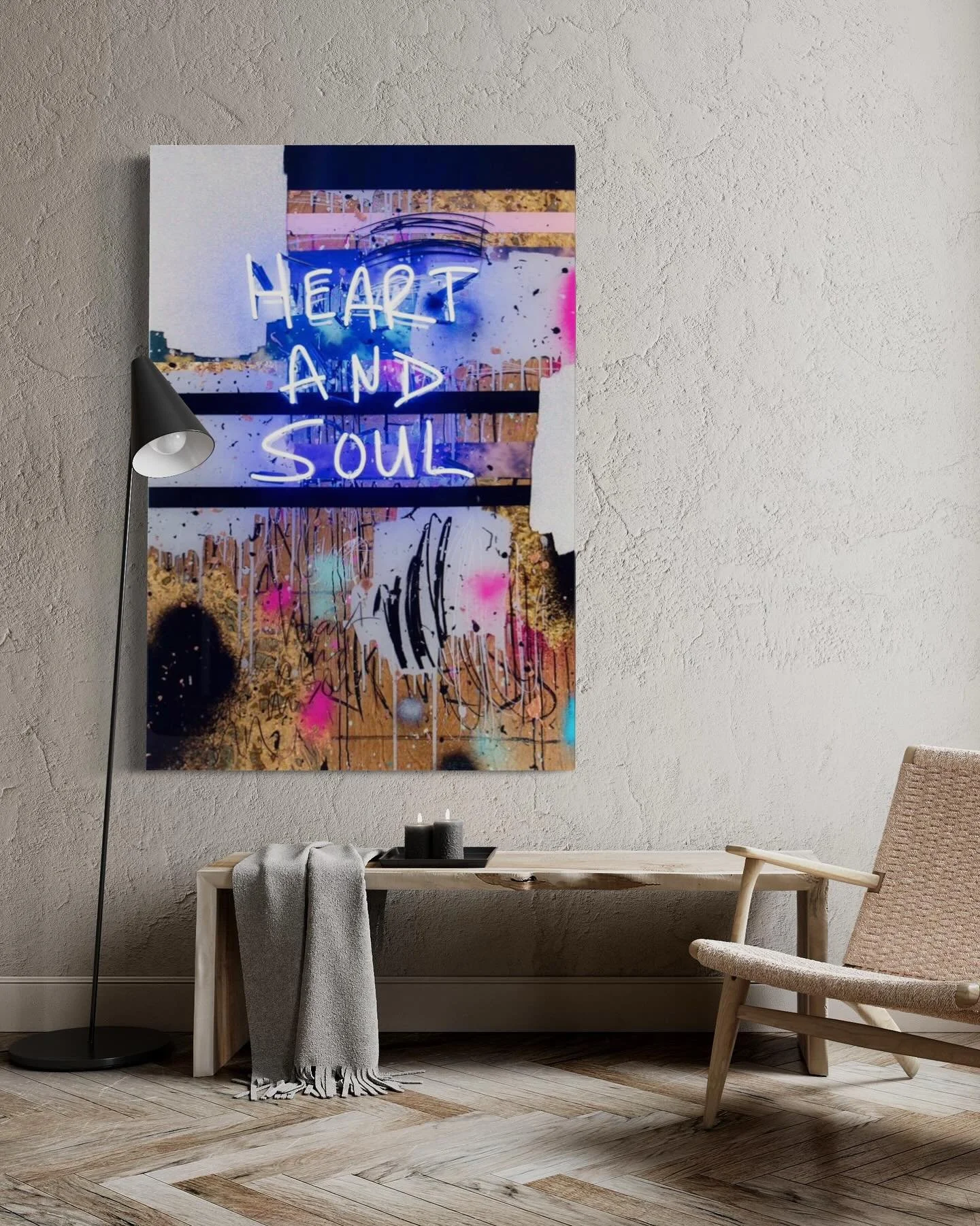 Heart And Soul by @jeremybrown.studio ❤️ One of faves. Layered in paint, glitter, resin and neon and emotion. It&rsquo;s a showstopper, conversation-starter&hellip; and #available 

#jeremybrown #art #artist #artcollector #dare #resin #painting #inte