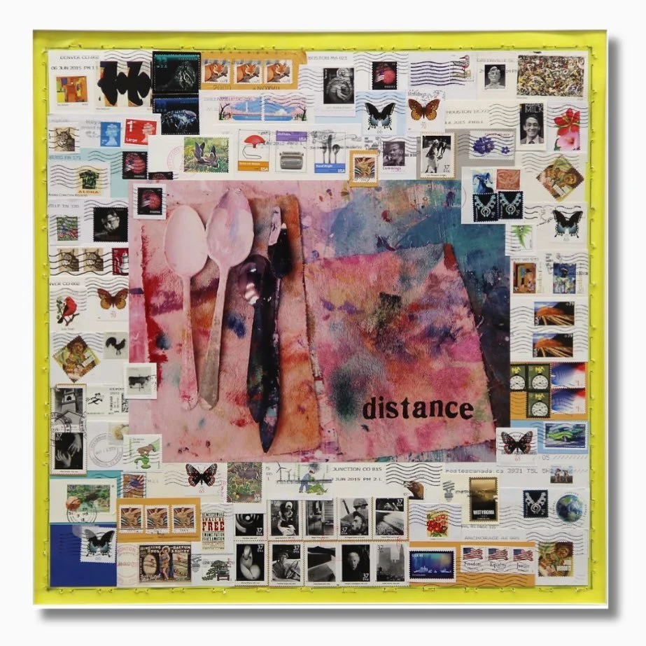 “Distance” by @underwoodartworks | Color Photograph, Acrylic/Ink,
Collage of Canceled Domestic and International Postage Stamps on Paper |28” x 28”
#art #artist #davidunderwoodart #photography #artcollector #collage #travel #
