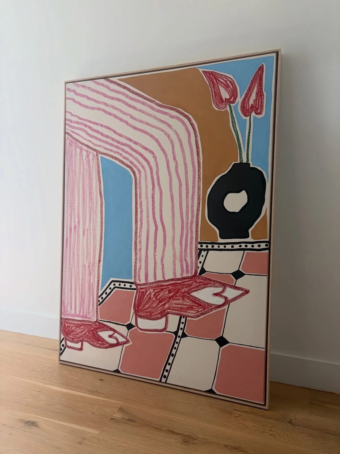 🔴This whimsical piece by @popeariza &ldquo;Pamamera&rdquo; found its new home with a fabulous couple. 
#acrylic #art #artgallery #artofinstagram #love