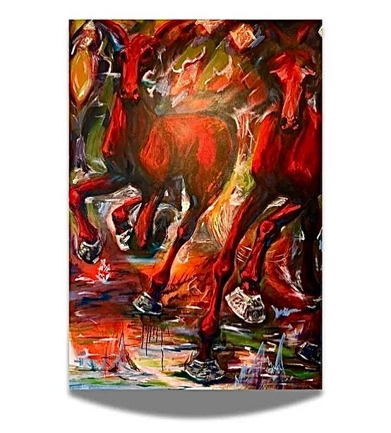 &ldquo;The Charge&rdquo; by Lauren Bergrud. Oil on Canvas. 48x72 @la_la_lkb #available 

#equine #horseart #painting #mirrorballgallery