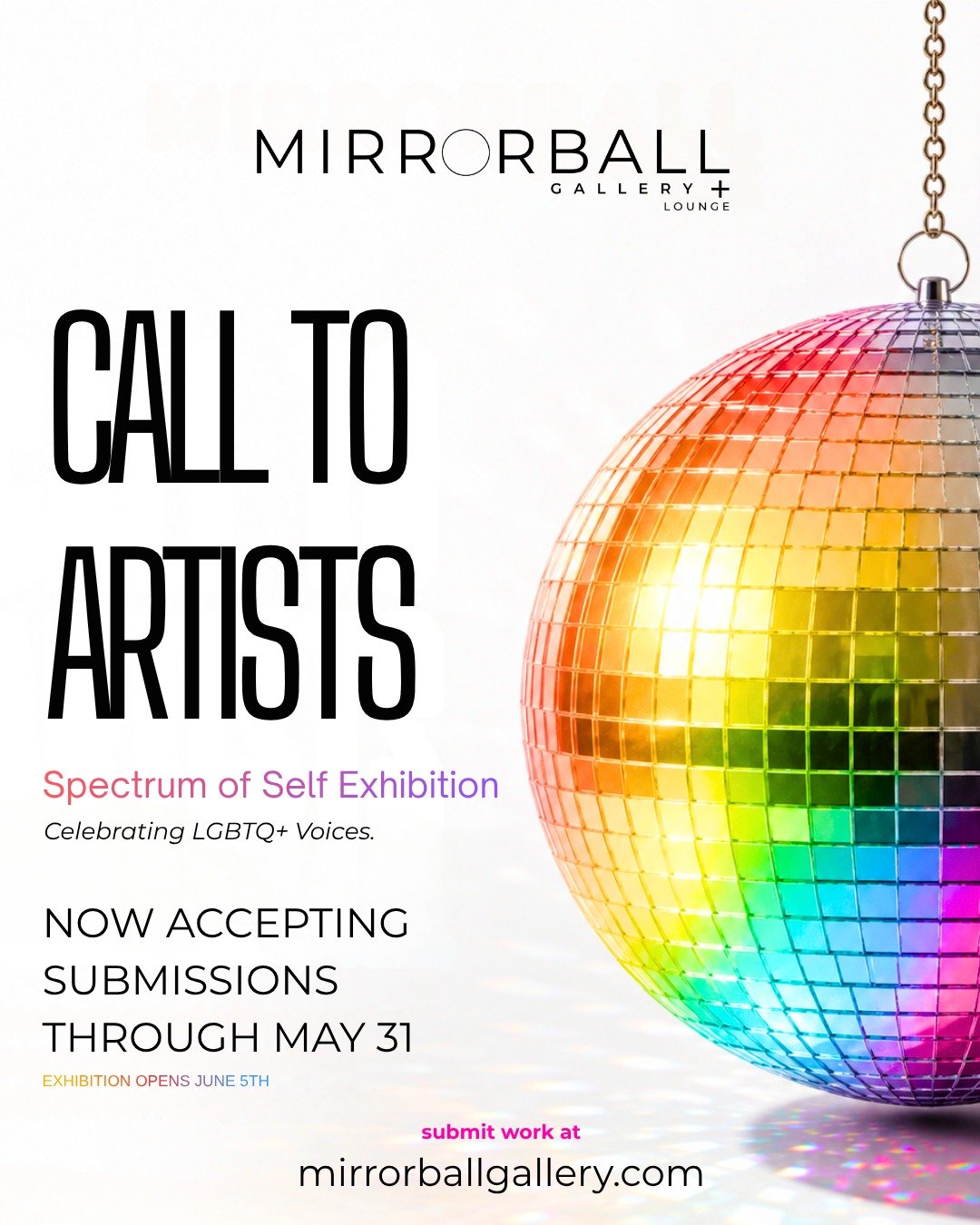Call for Artists | LGBTQ+ Contemporary Art Exhibition 

@mirrorballgallery is proud to announce Spectrum of Self, a contemporary art exhibition opening in June 2026 to celebrate Pride Month.

We invite LGBTQ+ artists working in all mediums to submit 