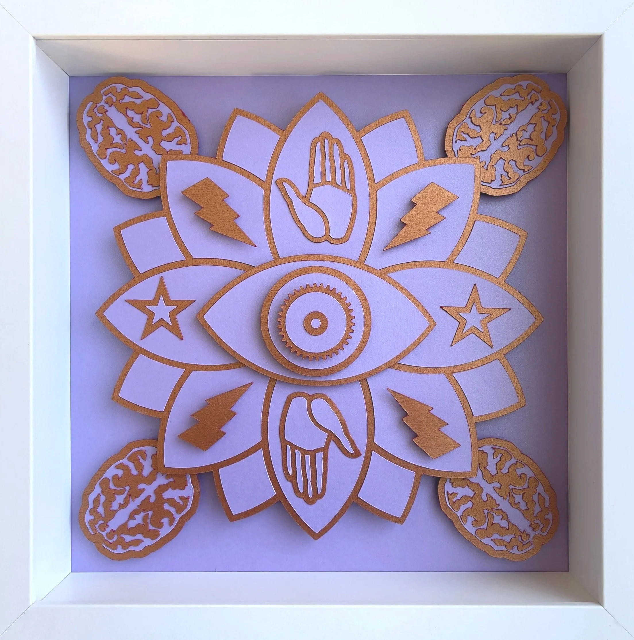 Peter E Roberts_Sight Height Bright Flight_Papercut Assemblage_$250_10.5 x 10.5 x 2.25 Framed.JPEG