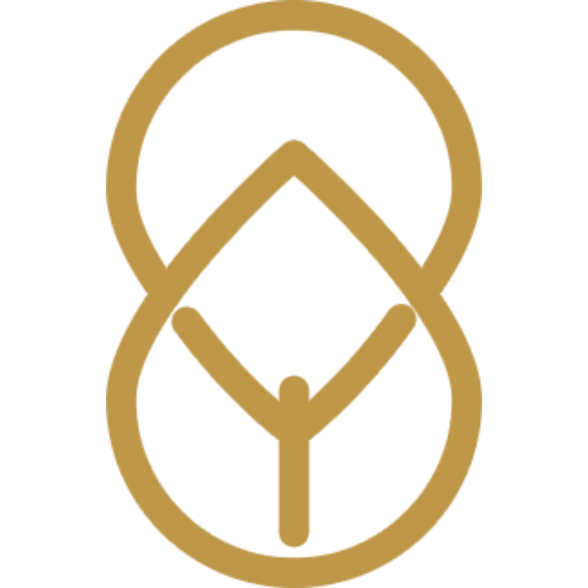 A gold geometric symbol consisting of overlapping oval shapes and diamond shapes on a black background.