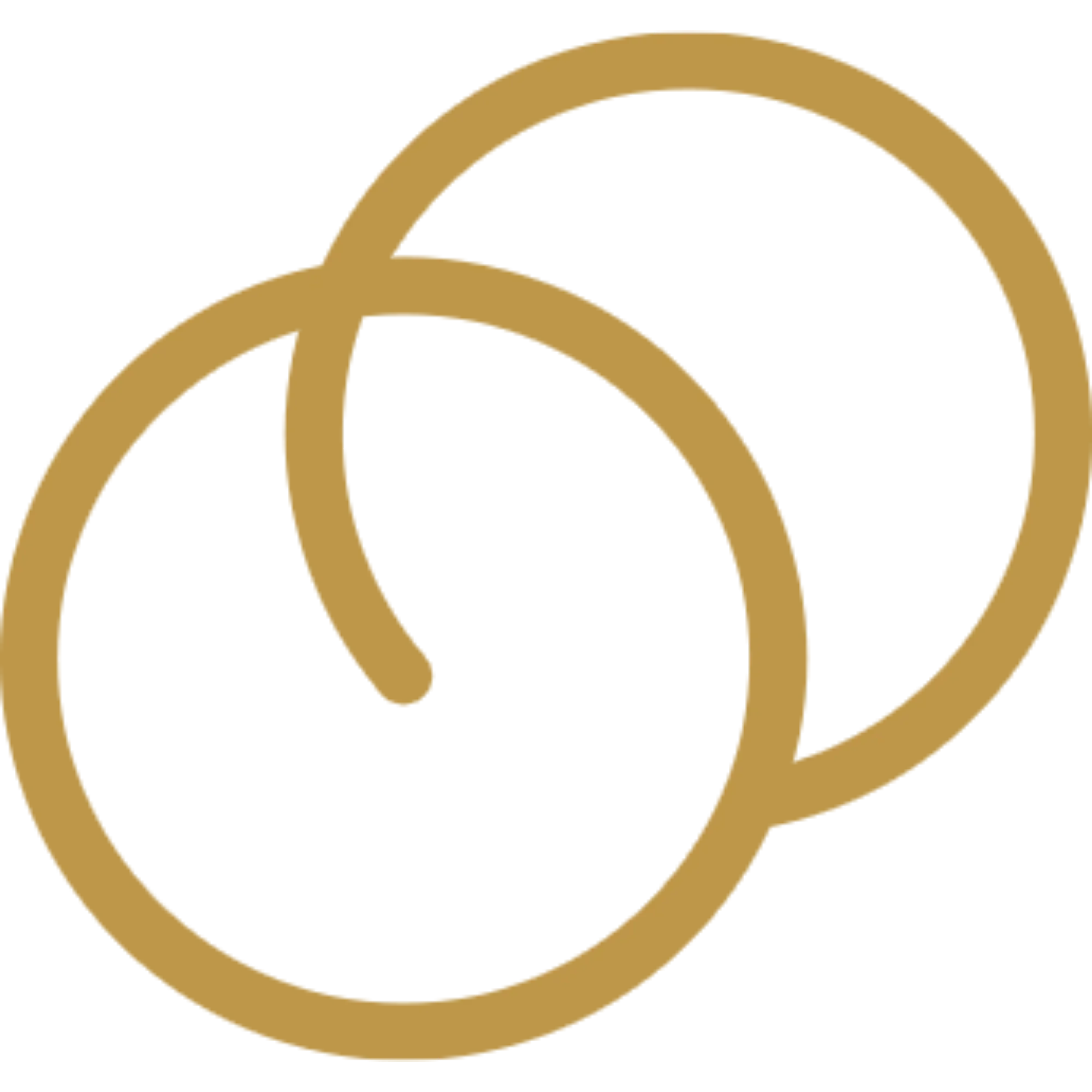 Two overlapping gold wedding rings on a black background.