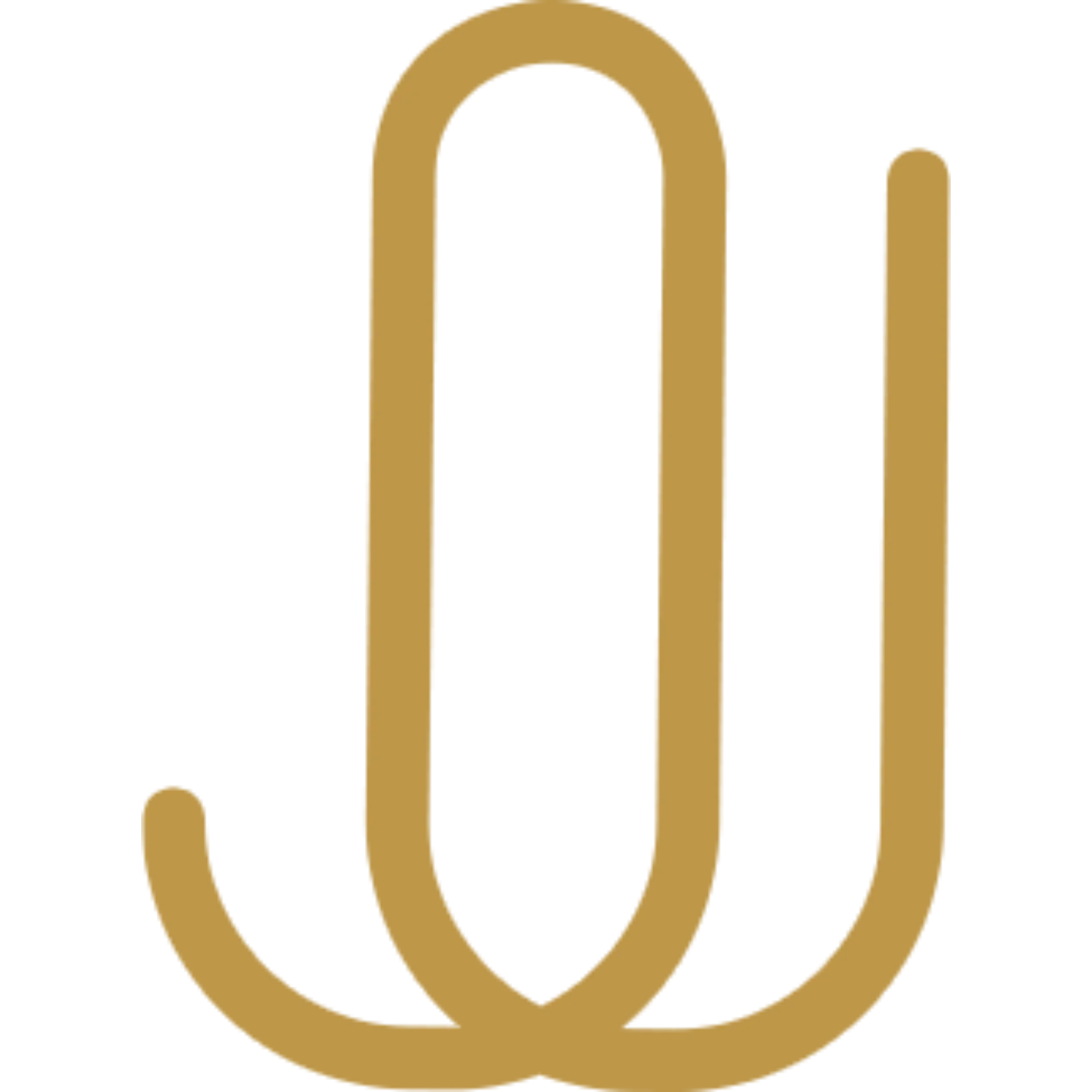 Gold-colored paperclip shaped like the letter 'Q'.