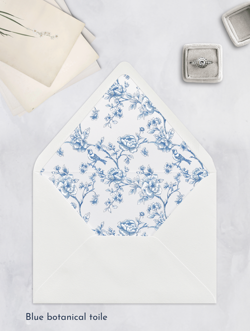 enveloppe liner botanical toile blauw