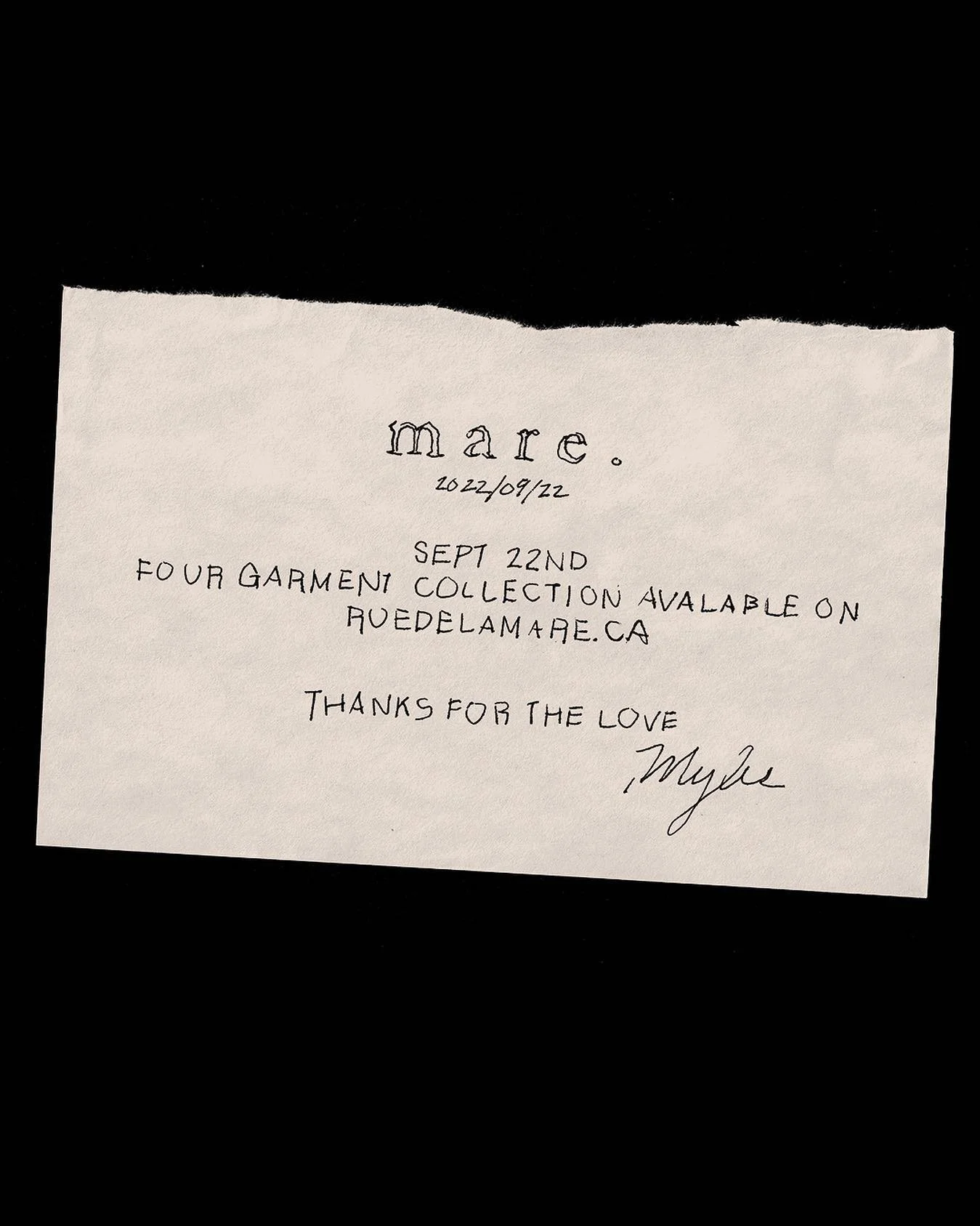 Four garments will be available to add to your wardrobe on 09 / 22 at RUEDELAMARE.CA . Can&rsquo;t wait to share all our hard work!

with love,
Myles