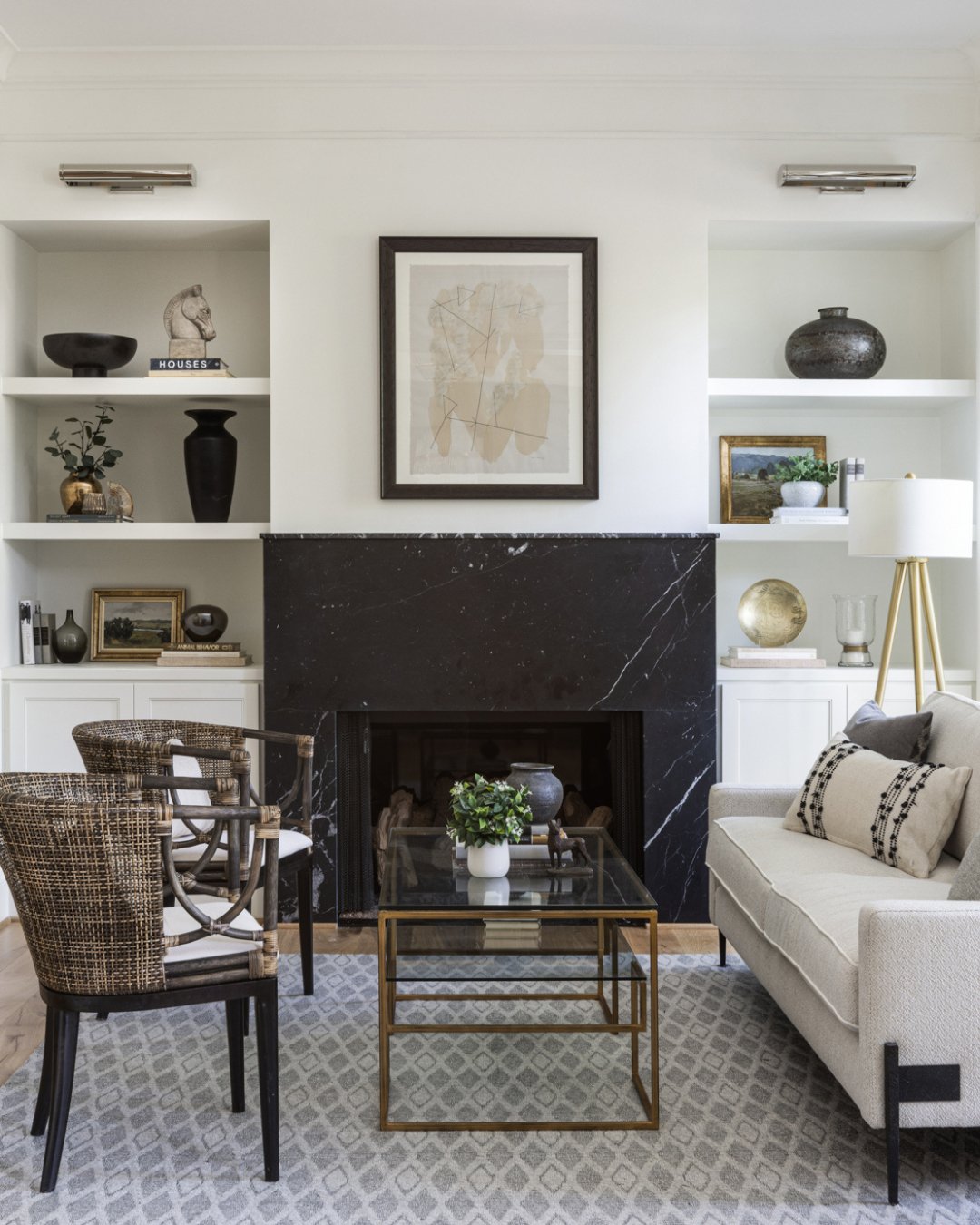 Confident, quiet design. 
The fireplace sets the tone, the shelving adds depth, and the seating encourages connection. It does not compete for attention. It earns it over time.

Built with @brusharbor
.
.
.
#WellhouseAndCo #ElevatedLiving #TimelessDe